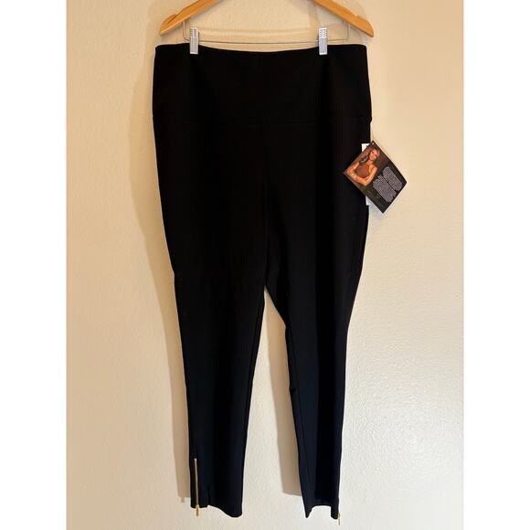 IMAN Chic Pants | NWT Black Slim Fit Stretch Gold Ankle Zipper | 1X - Picture 2 of 8